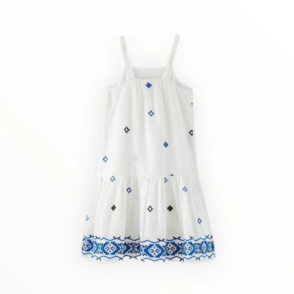 ZARA Kids | White & Blue | EMBROIDERED TRIM DRESS - Picture 3 of 6